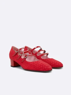 Carel Geupcycled>Rood Suede Met Relief En Upcycled Rood Lakleer Mary Janes-Pumps