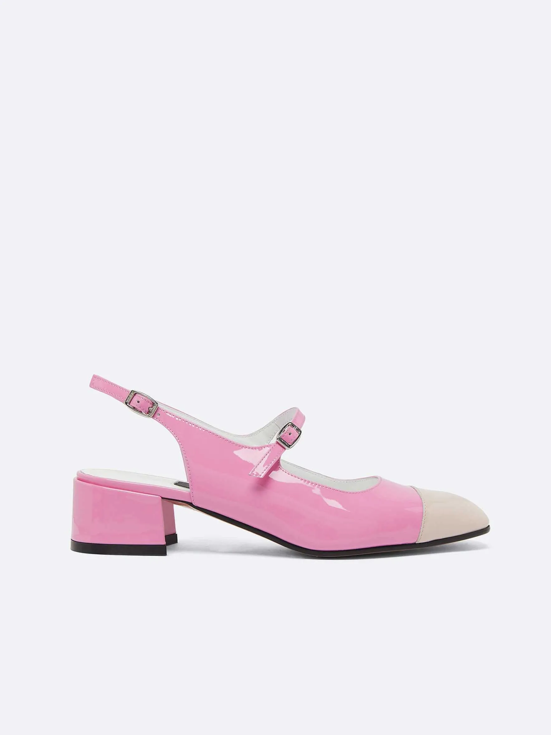 Carel Slingbacks>Roze En Naakt Lak-Geupcycled Leer Slingback Mary Janes
