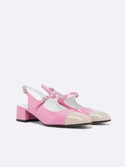 Carel Slingbacks>Roze En Naakt Lak-Geupcycled Leer Slingback Mary Janes