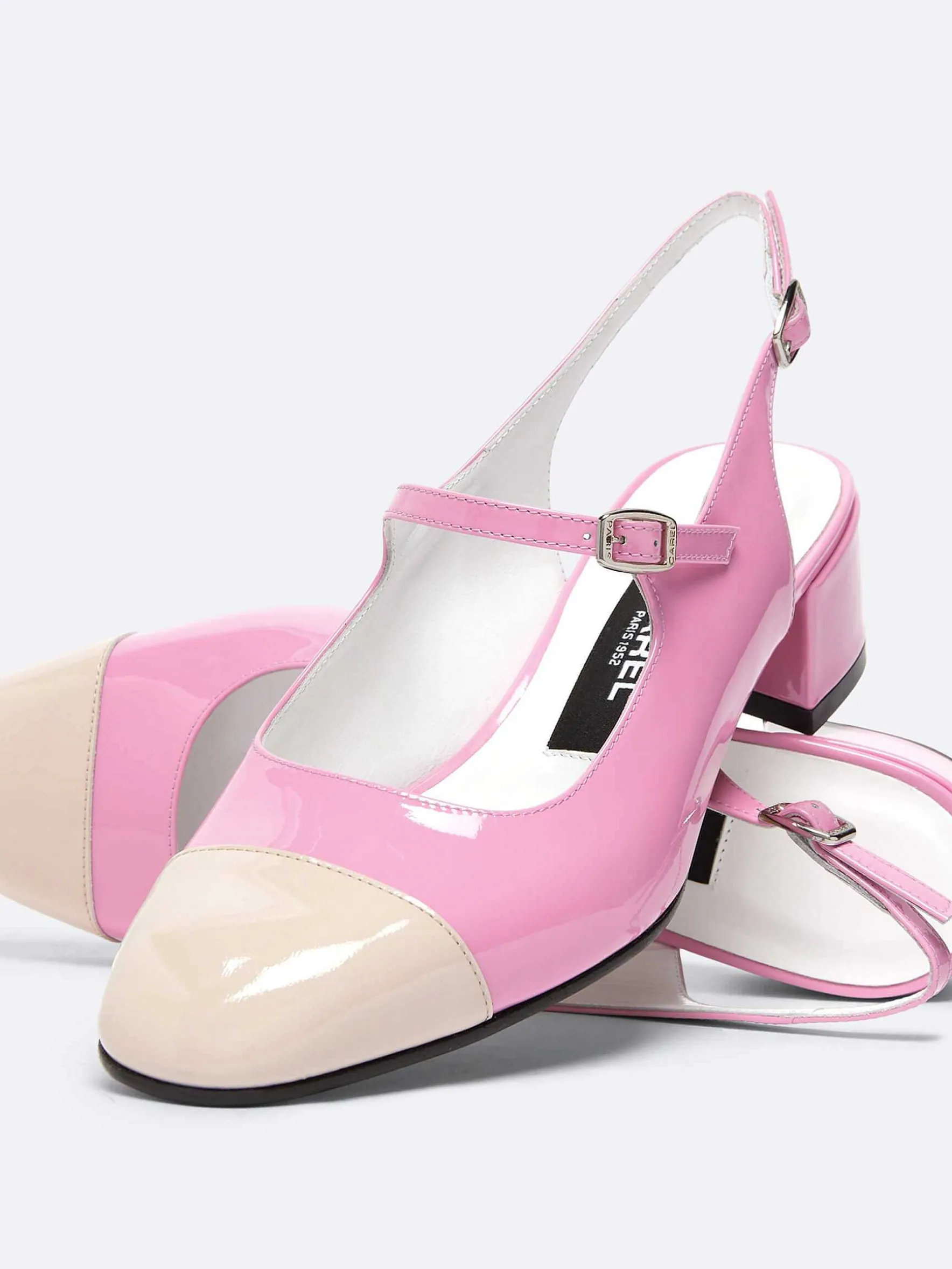 Carel Slingbacks>Roze En Naakt Lak-Geupcycled Leer Slingback Mary Janes