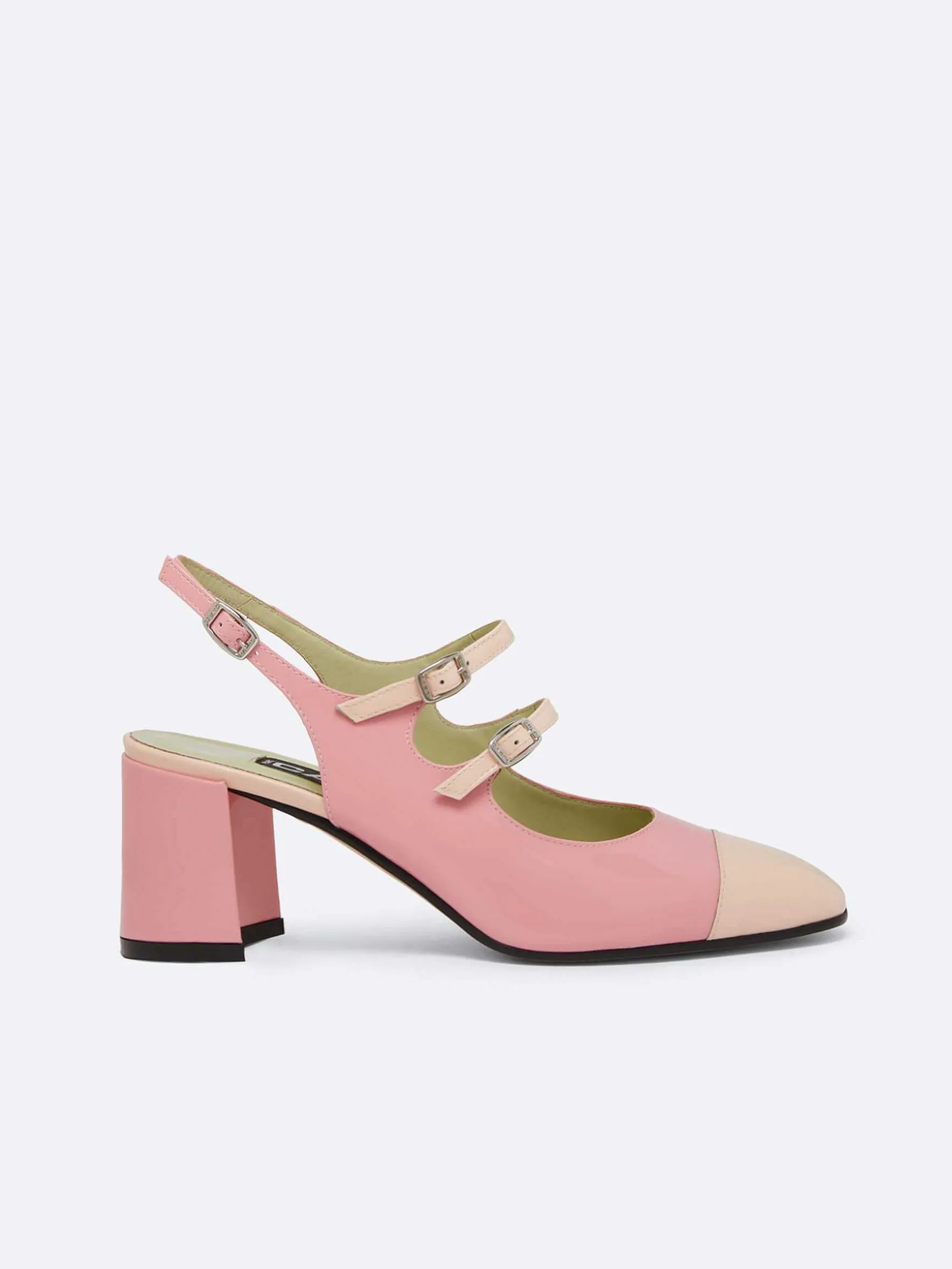 Carel Slingbacks>Roze En Naakt Lakleren Slingback Mary Janes