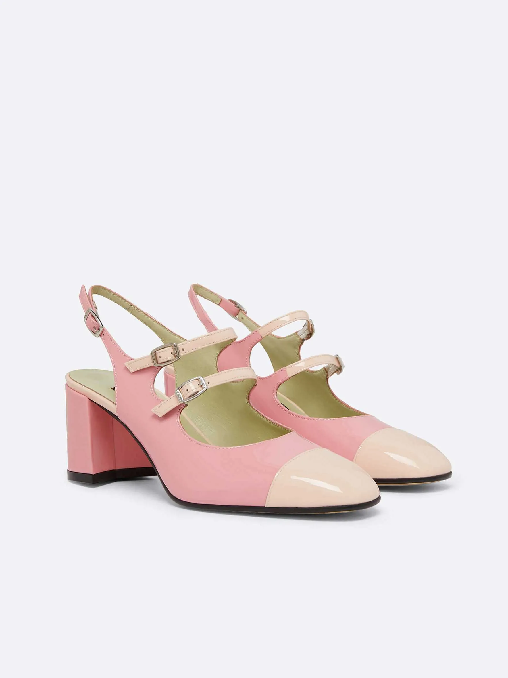 Carel Slingbacks>Roze En Naakt Lakleren Slingback Mary Janes