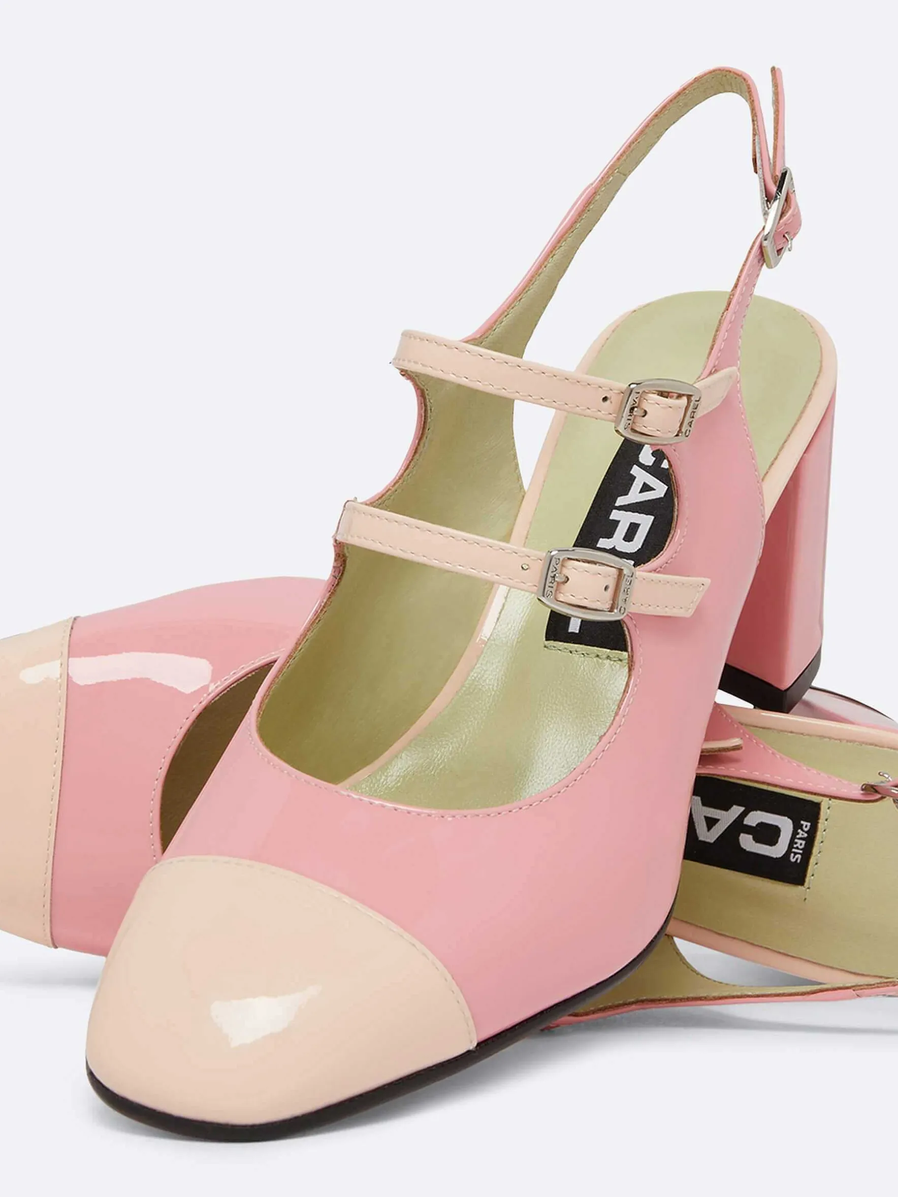 Carel Slingbacks>Roze En Naakt Lakleren Slingback Mary Janes