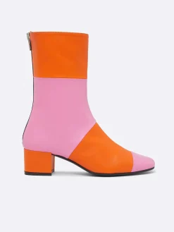Carel Laarzen En Enkellaarzen>Roze En Oranje Geruite Leren Enkellaarzen