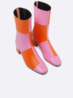 Carel Laarzen En Enkellaarzen>Roze En Oranje Geruite Leren Enkellaarzen