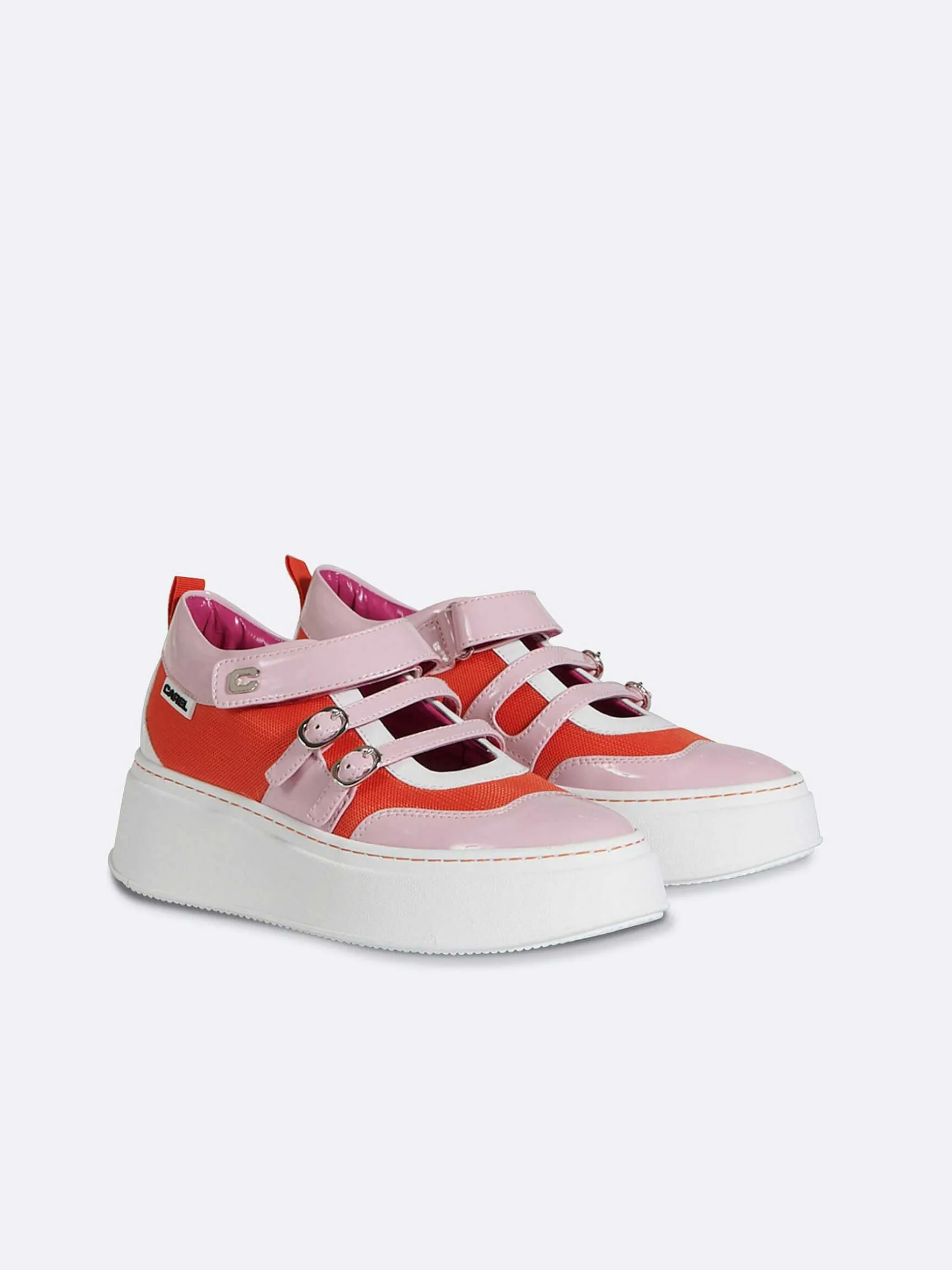 Carel Sneakers>Roze, Oranje En Ivoorkleurige Eco Patent-Sneakers
