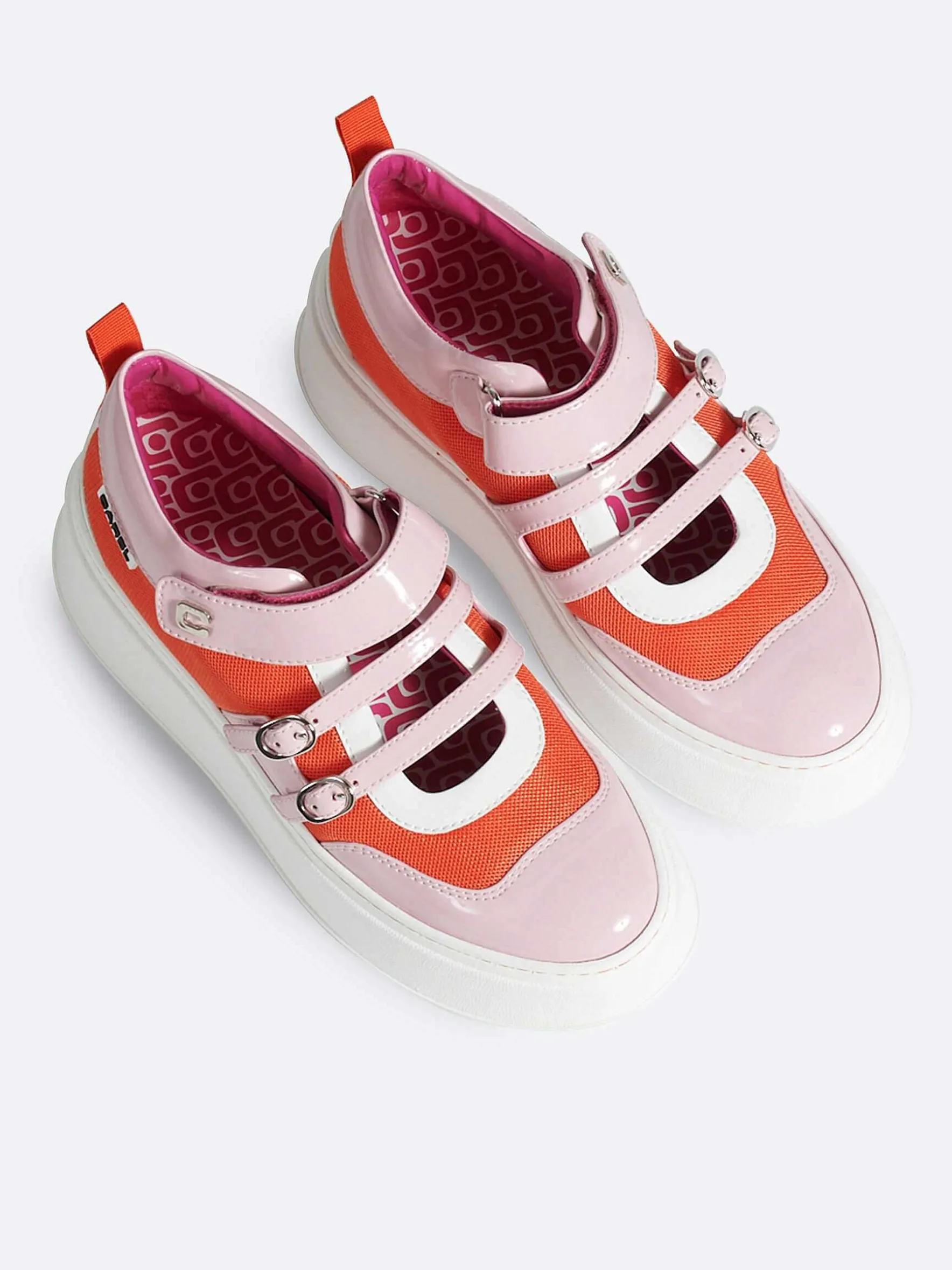 Carel Sneakers>Roze, Oranje En Ivoorkleurige Eco Patent-Sneakers
