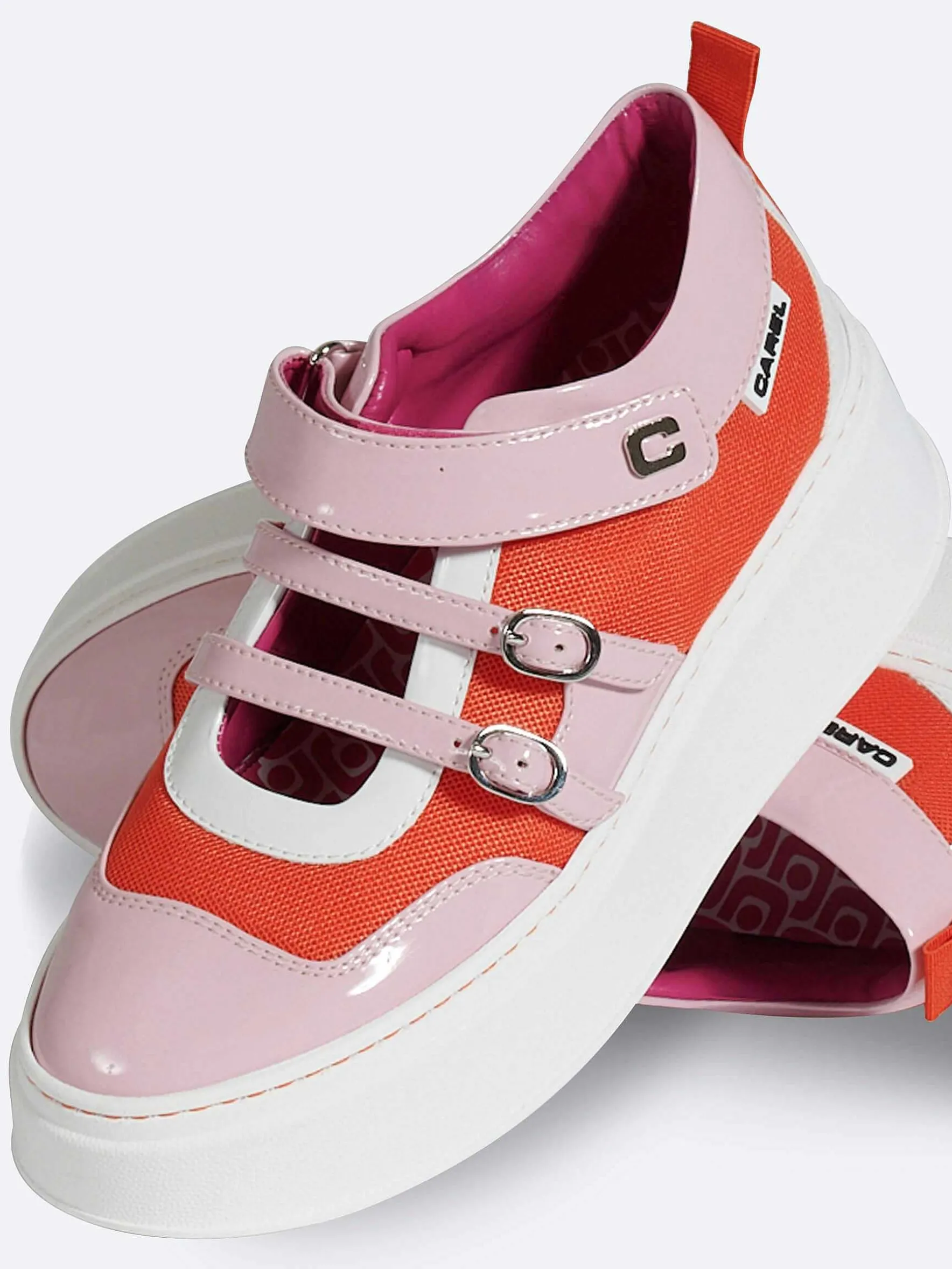 Carel Sneakers>Roze, Oranje En Ivoorkleurige Eco Patent-Sneakers