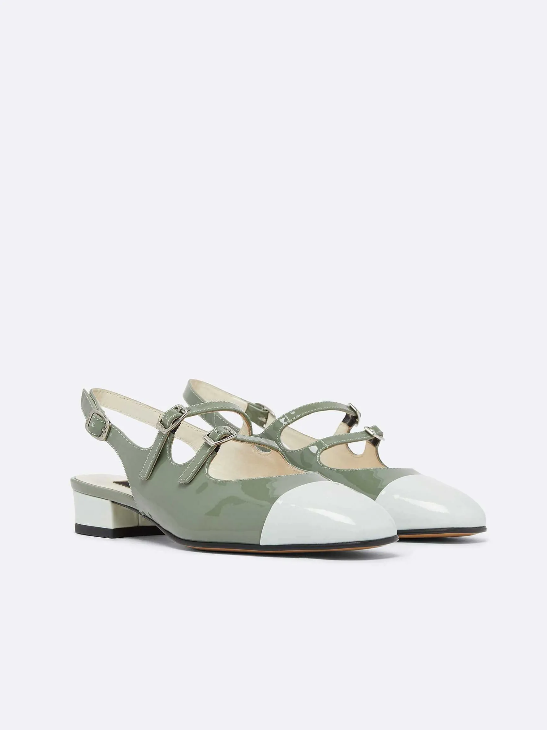 Carel Slingbacks>Saliegroen En Watergroen Lakleer Slingback Mary Janes