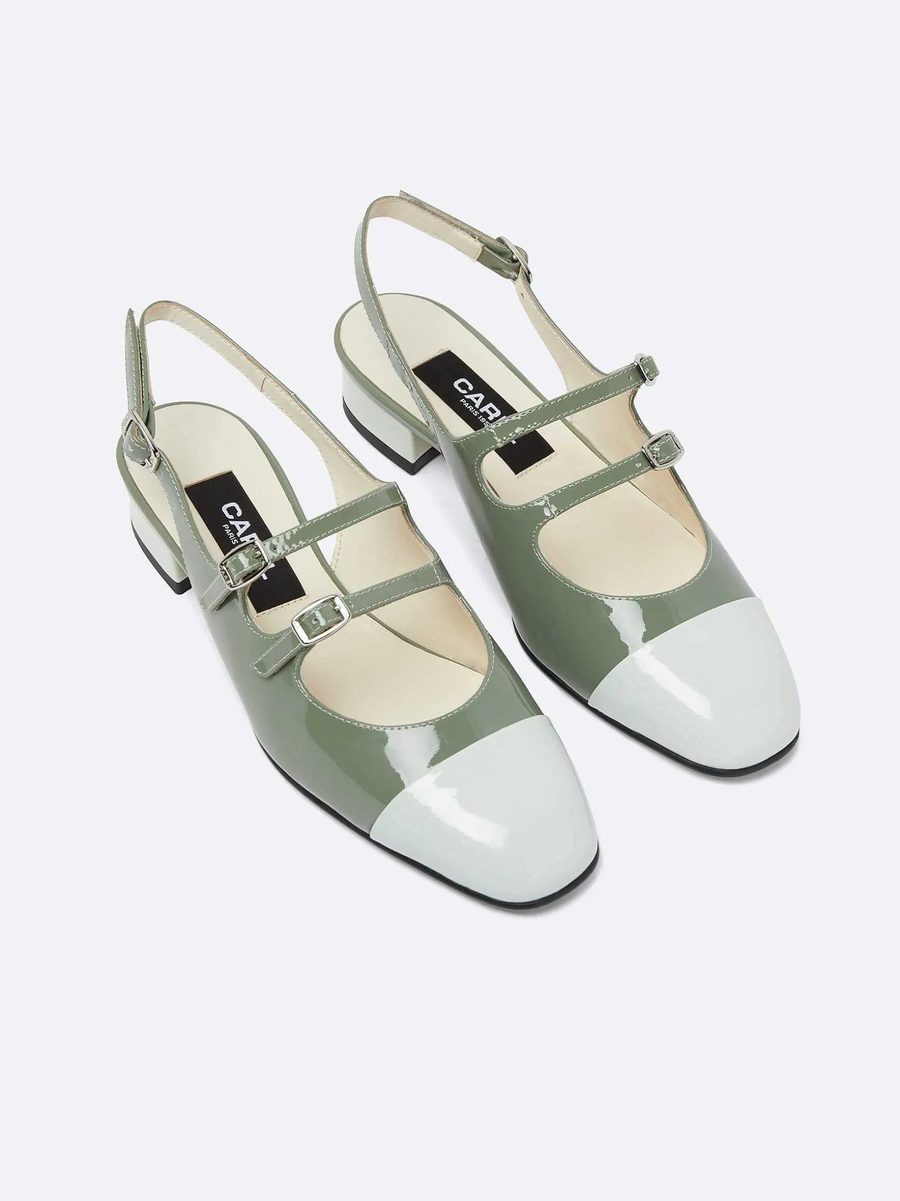Carel Slingbacks>Saliegroen En Watergroen Lakleer Slingback Mary Janes