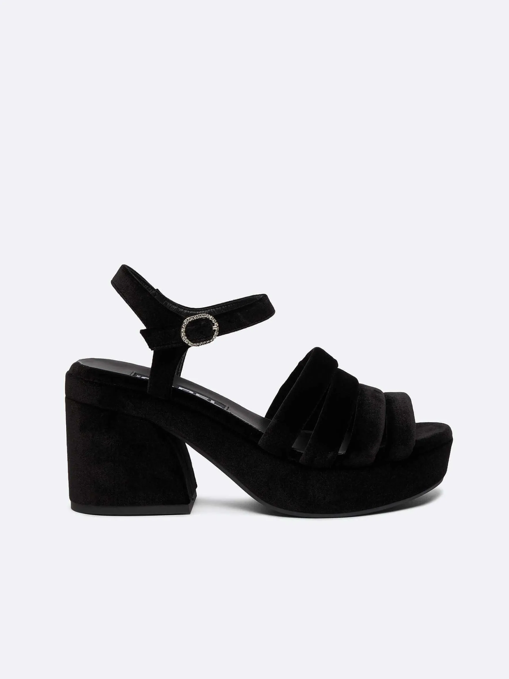 Carel Sandalen En Muilezels>Sandalen Van Zwart Fluwelen Stof En Strass-Gespen