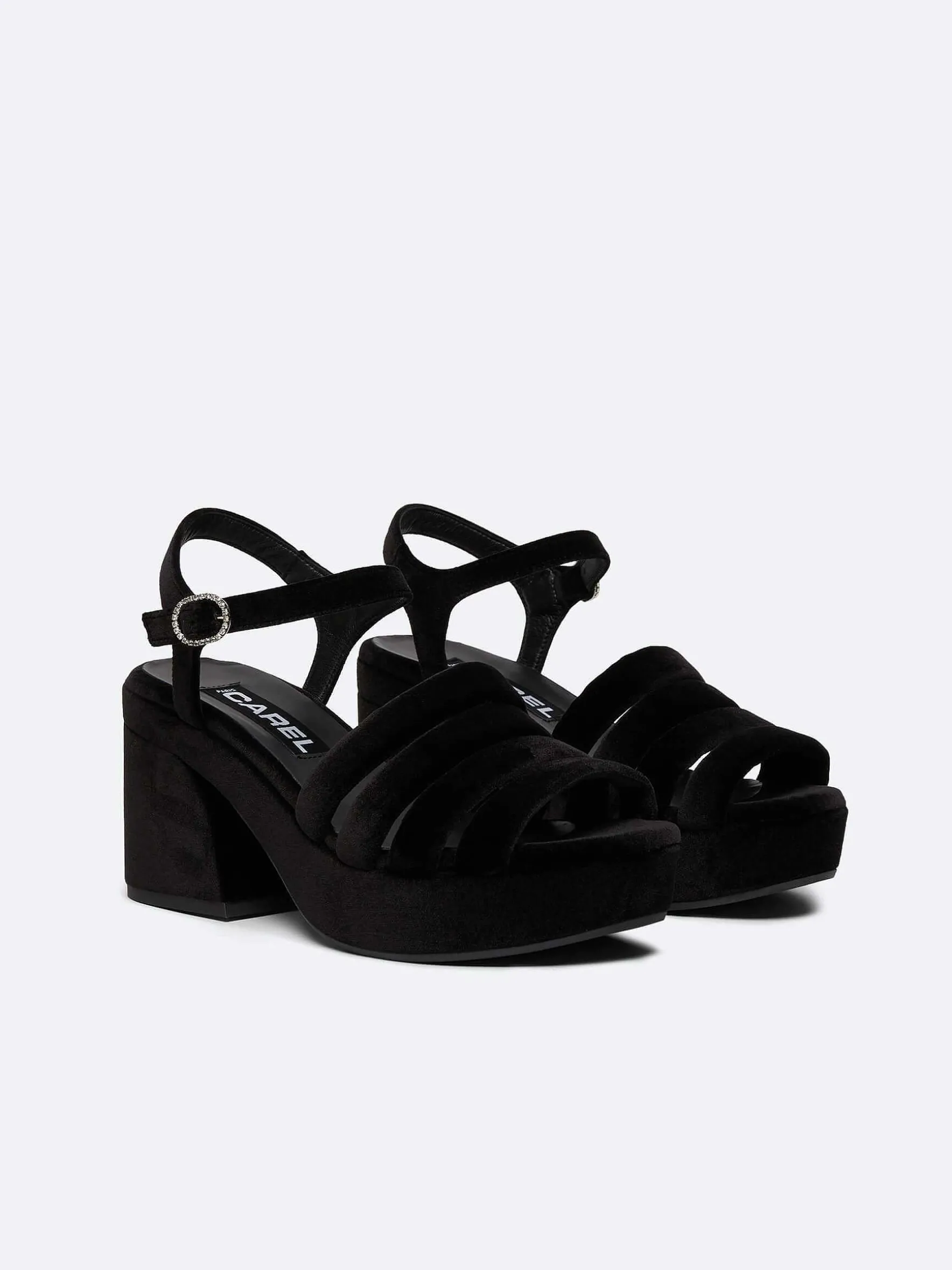 Carel Sandalen En Muilezels>Sandalen Van Zwart Fluwelen Stof En Strass-Gespen