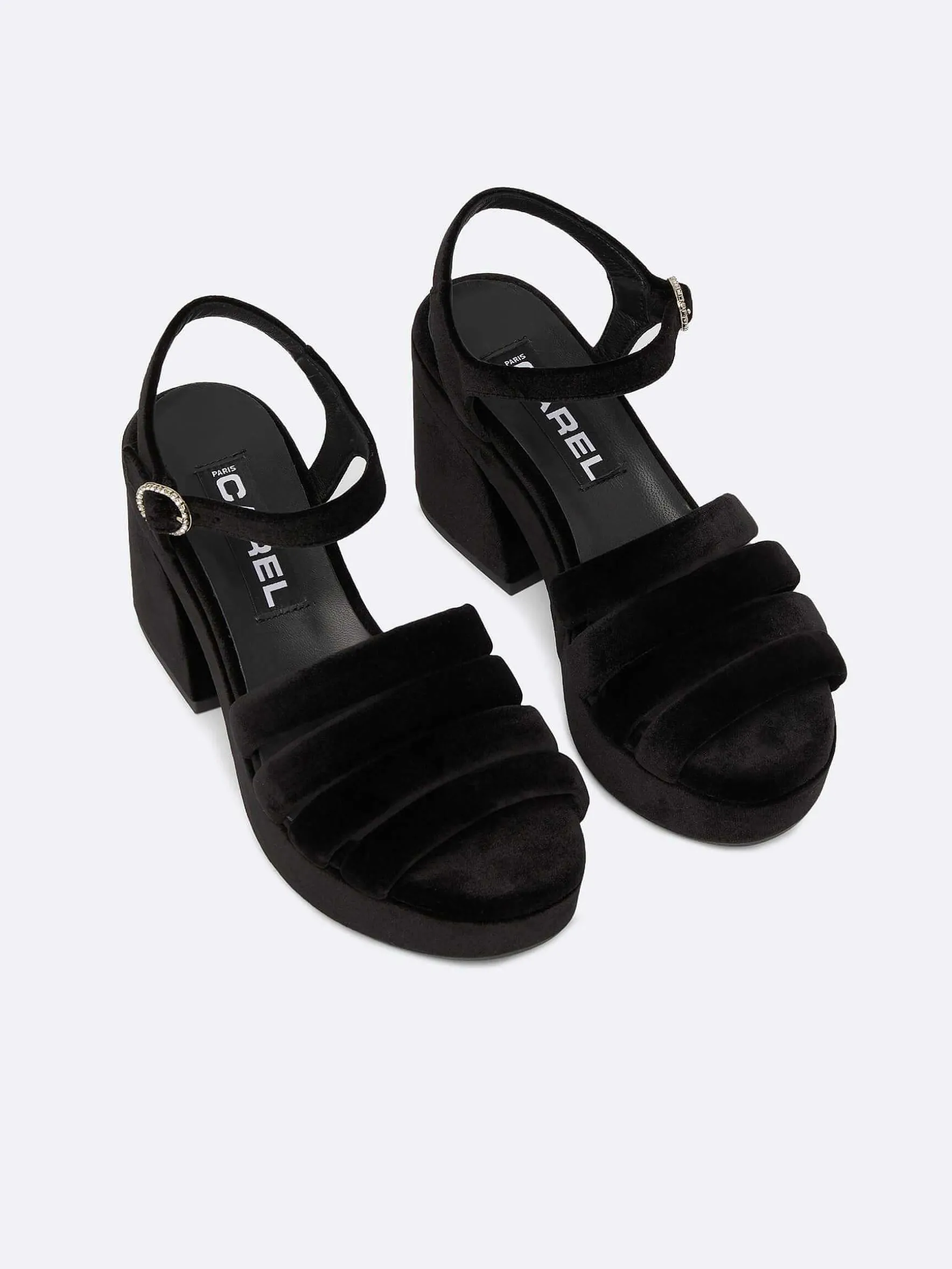 Carel Sandalen En Muilezels>Sandalen Van Zwart Fluwelen Stof En Strass-Gespen