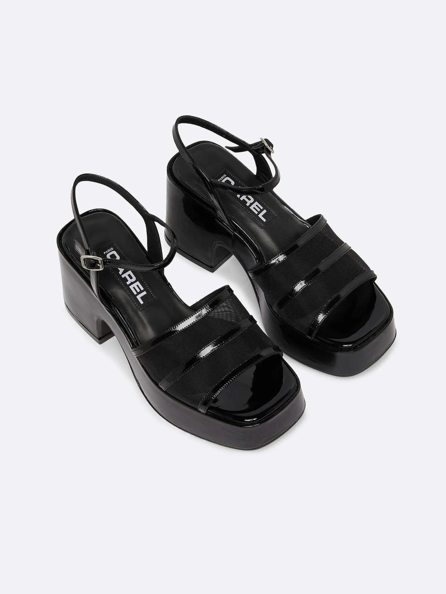 Carel Sandalen En Muilezels>Sandalen Van Zwart Lakleer En Mesh