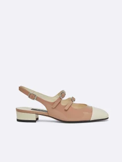 Carel Slingbacks>Taupe En Ivoor Upcycled Lakleer Slingback Mary Janes