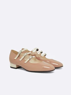 Carel Ballerina'S>Taupe En Ivoor Upcycled Lakleer Mary Janes Ballerina'S