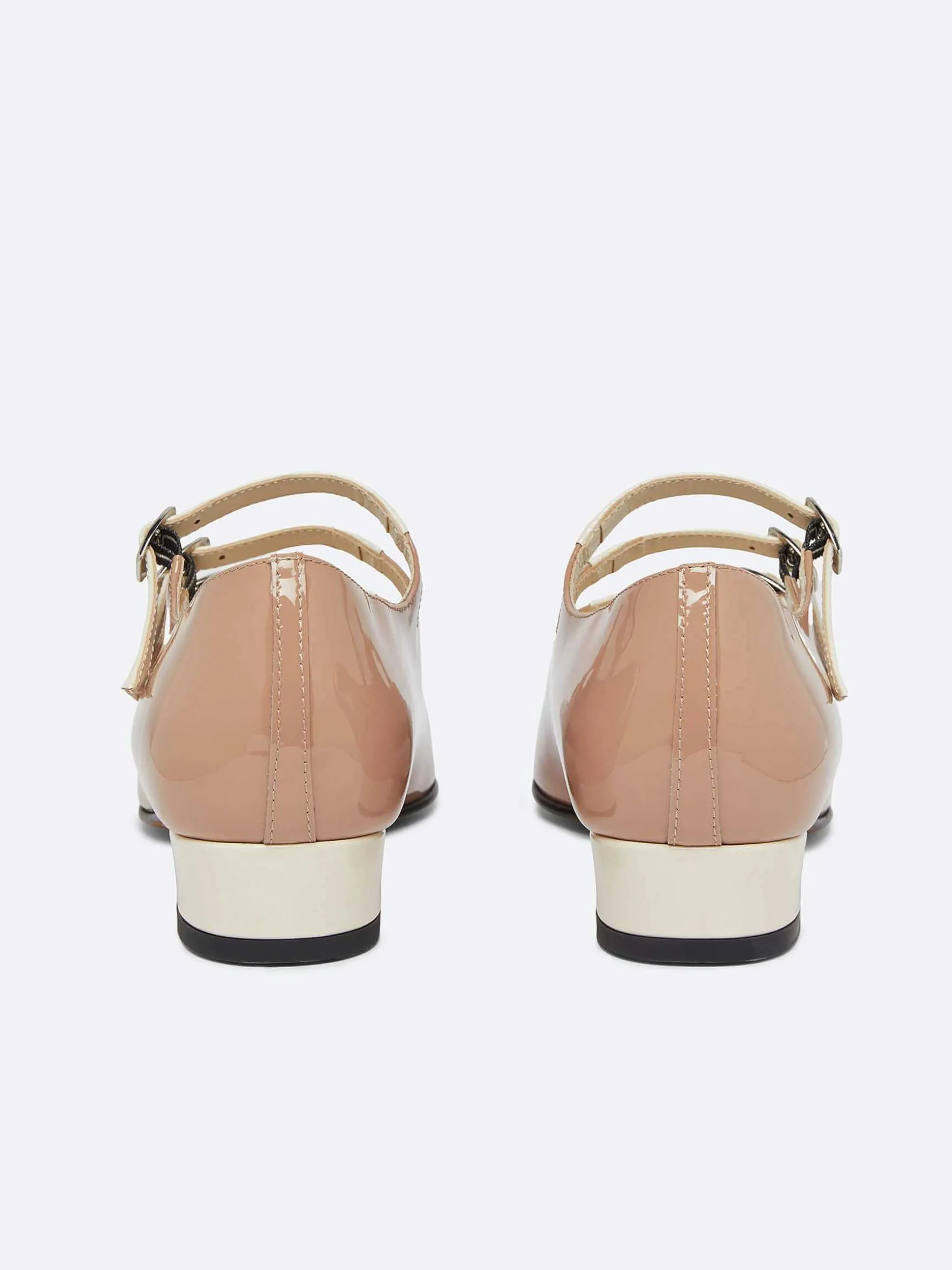 Carel Ballerina'S>Taupe En Ivoor Upcycled Lakleer Mary Janes Ballerina'S