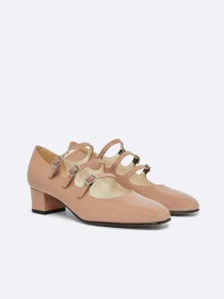 Carel Maria Janes>Taupe Upcycled Lakleer Mary Janes Pumps