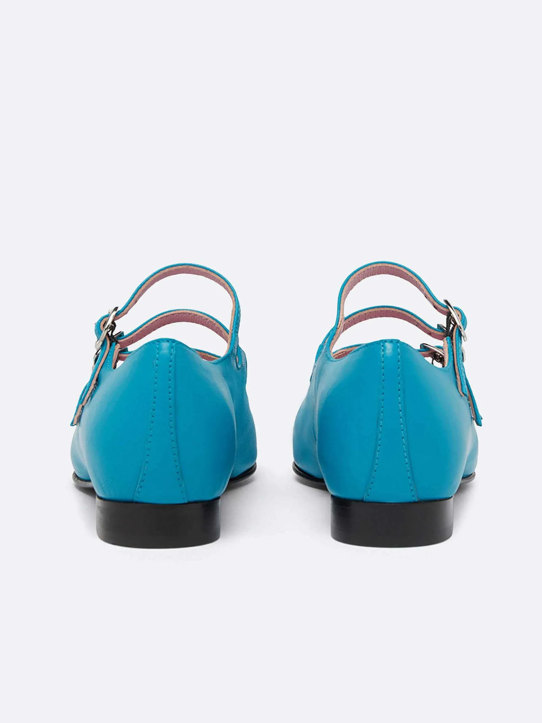 Carel Ballerina'S>Turkoois Blauw Upcycled Leer Mary Janes Ballet Flats