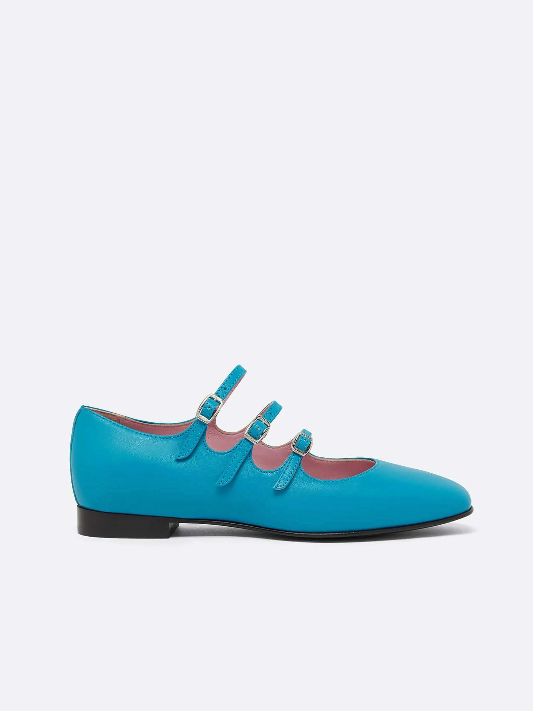 Carel Ballerina'S>Turkoois Blauw Upcycled Leer Mary Janes Ballet Flats