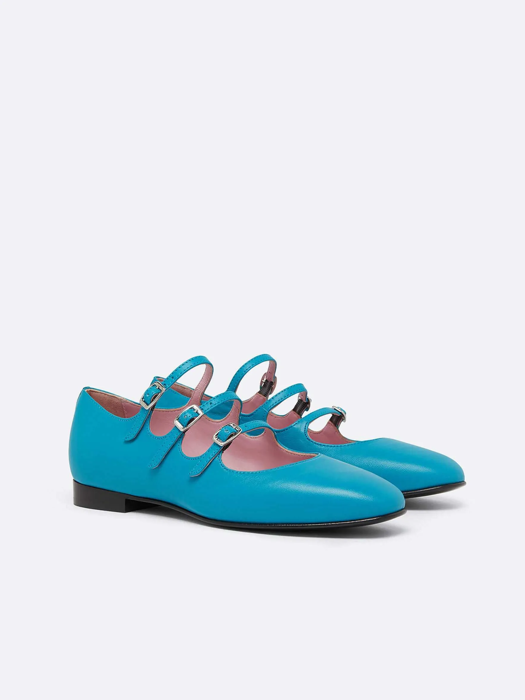 Carel Ballerina'S>Turkoois Blauw Upcycled Leer Mary Janes Ballet Flats
