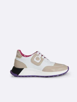 Carel Sneakers>Witte En Beige Sneakers Van Eco-Nappa