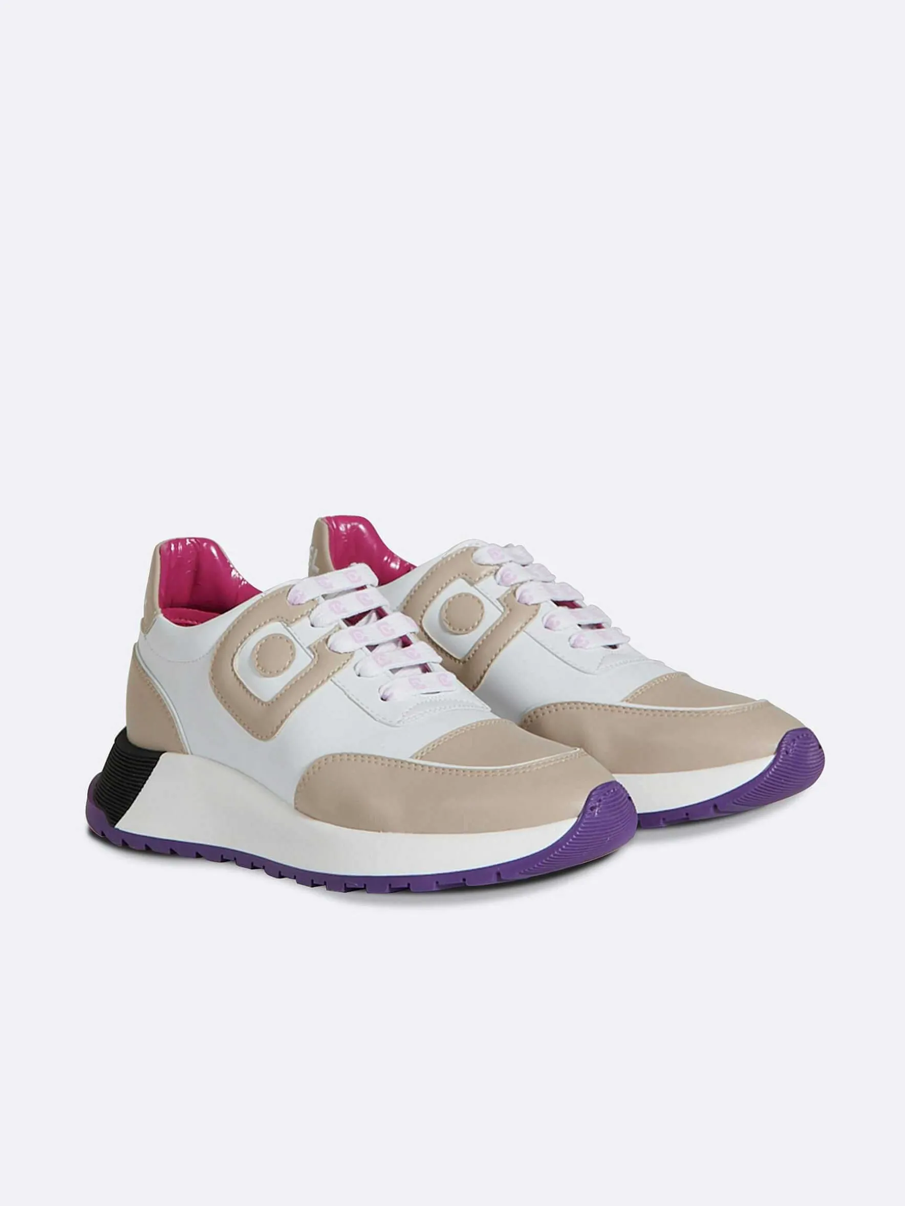 Carel Sneakers>Witte En Beige Sneakers Van Eco-Nappa