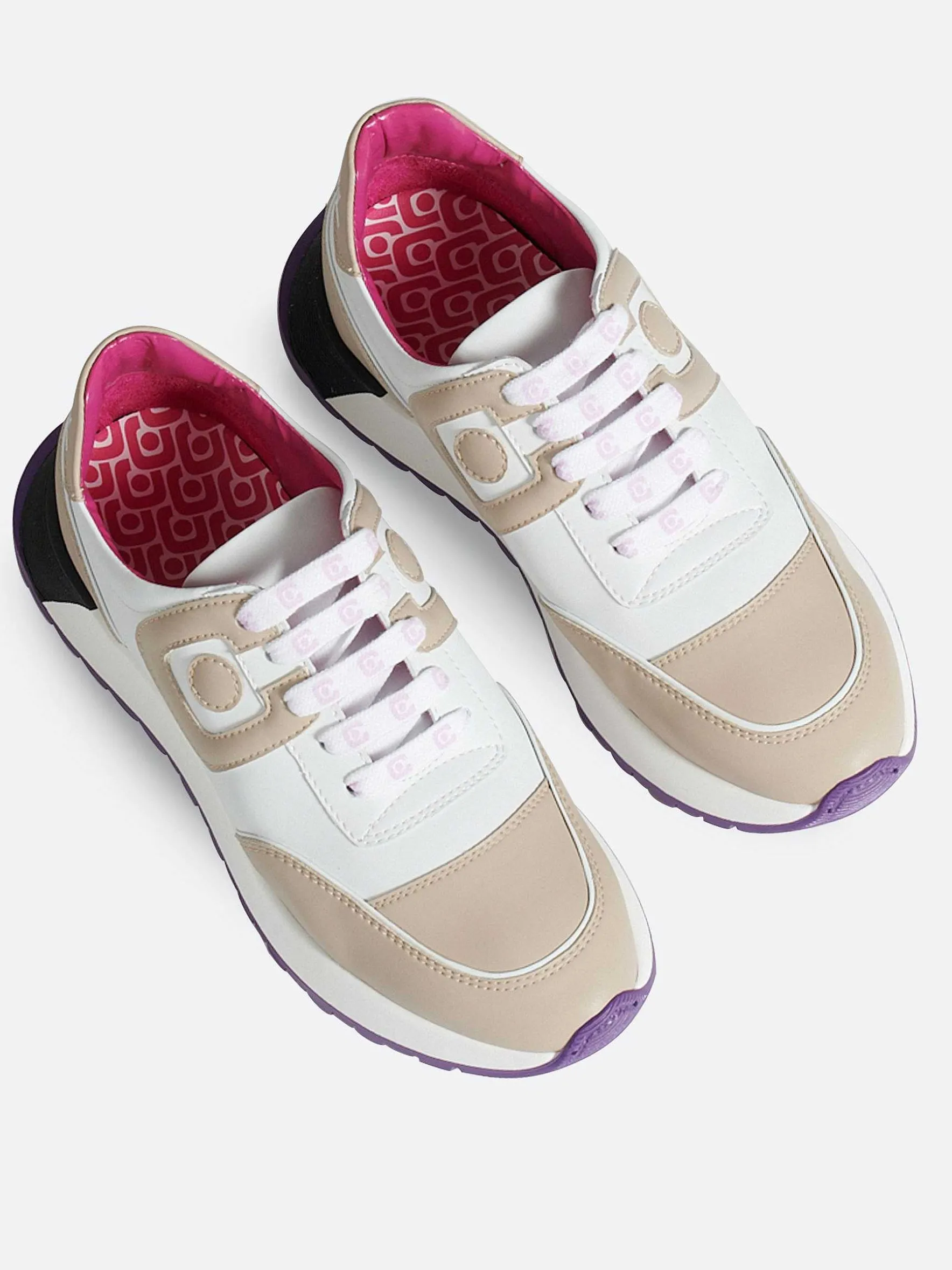 Carel Sneakers>Witte En Beige Sneakers Van Eco-Nappa