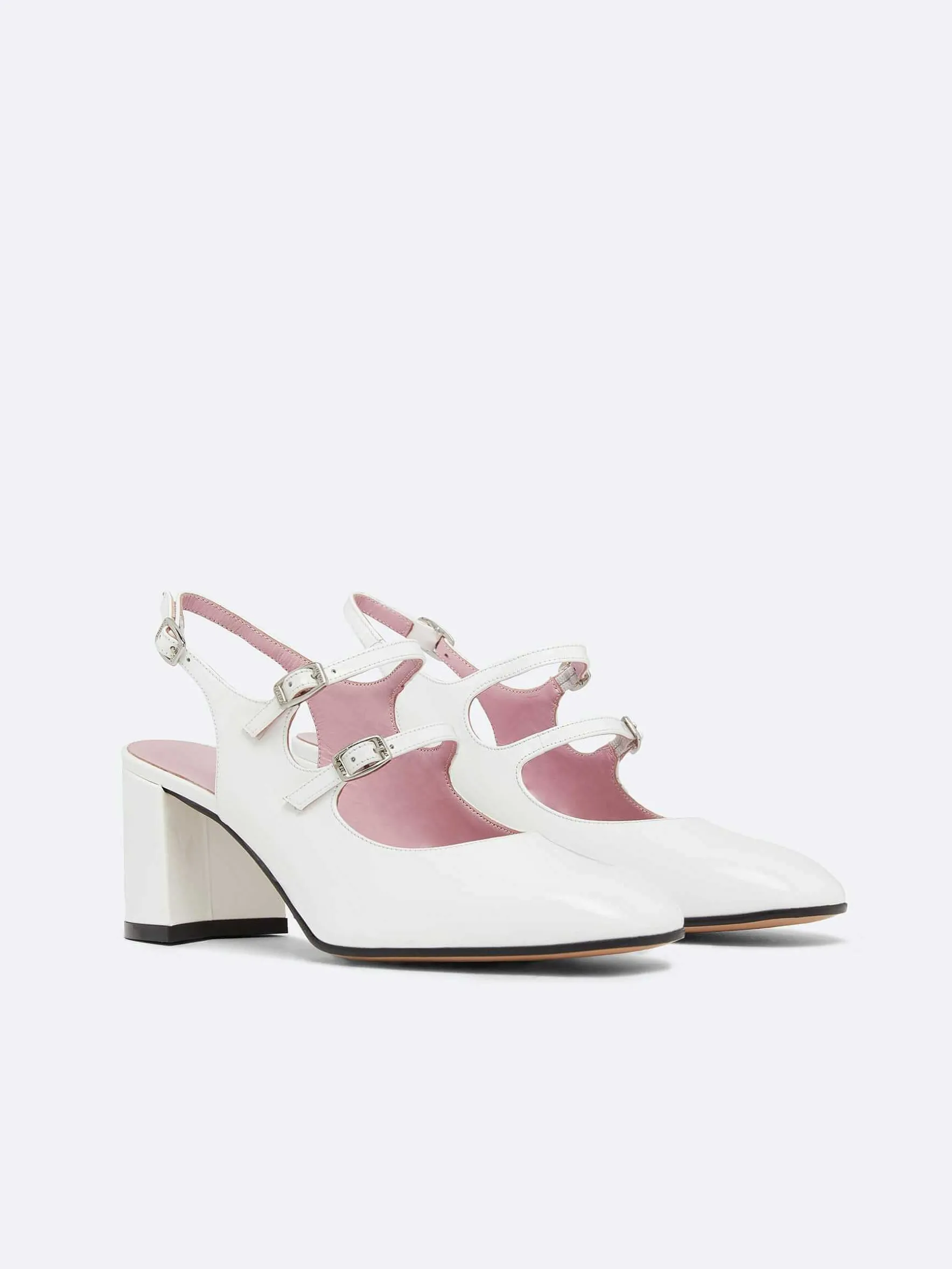 Carel Maria Janes>Witte Lakleren Slingback Mary Janes
