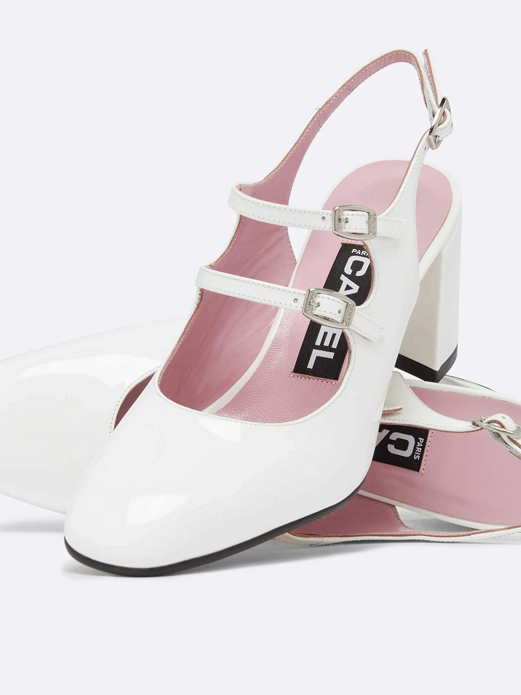 Carel Maria Janes>Witte Lakleren Slingback Mary Janes