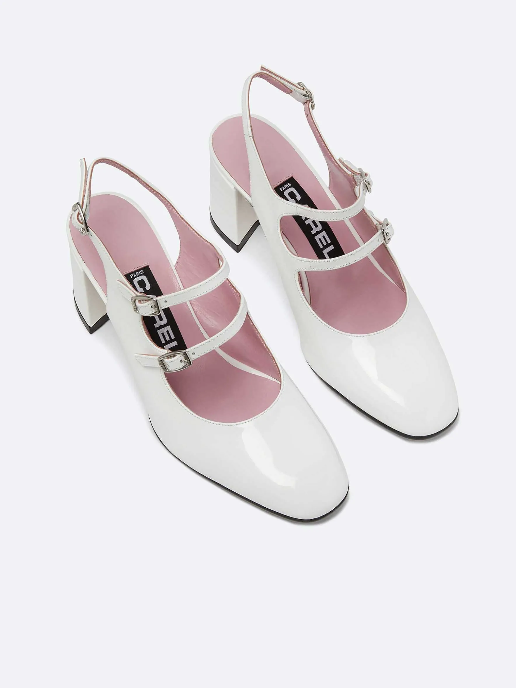 Carel Maria Janes>Witte Lakleren Slingback Mary Janes