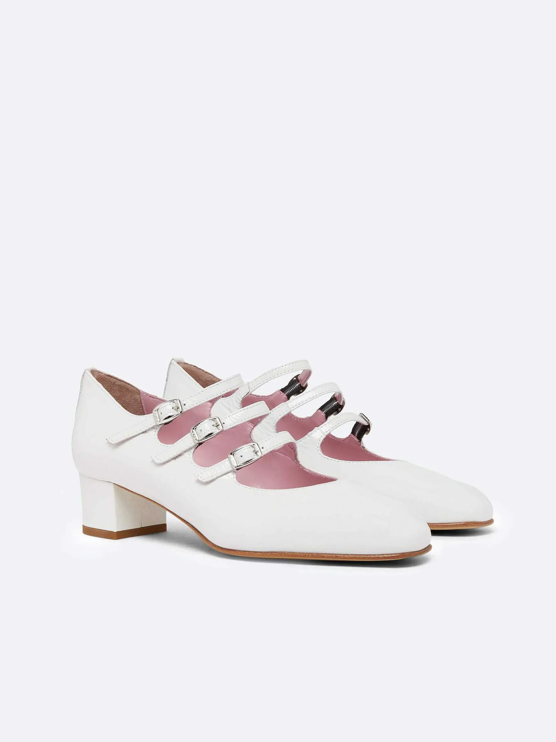 Carel Maria Janes>Witte Naplack Leren Mary Janes Pumps