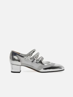 Carel Maria Janes>Zilver Lakleer En Mesh Mary Janes Pumps