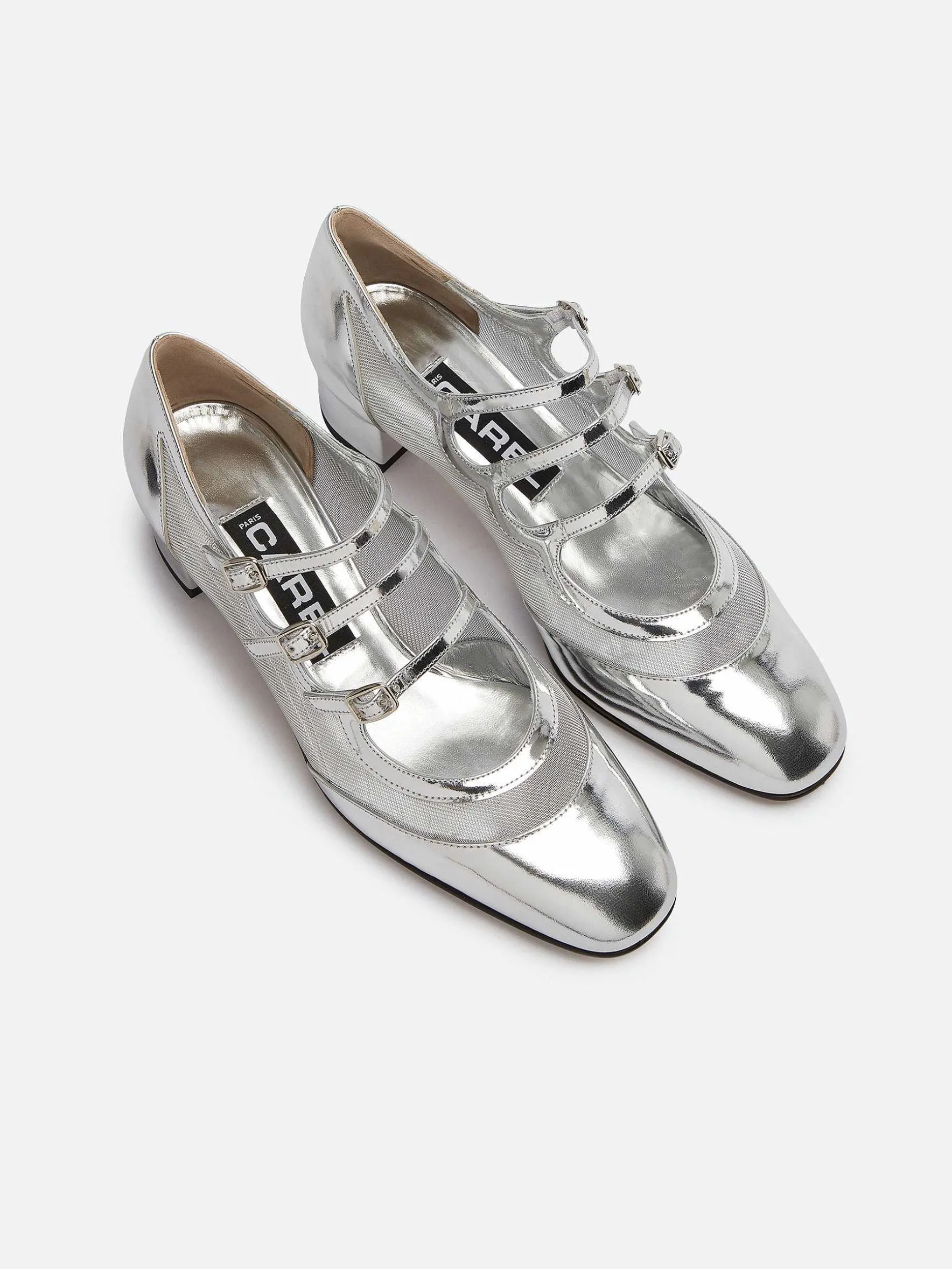 Carel Maria Janes>Zilver Lakleer En Mesh Mary Janes Pumps