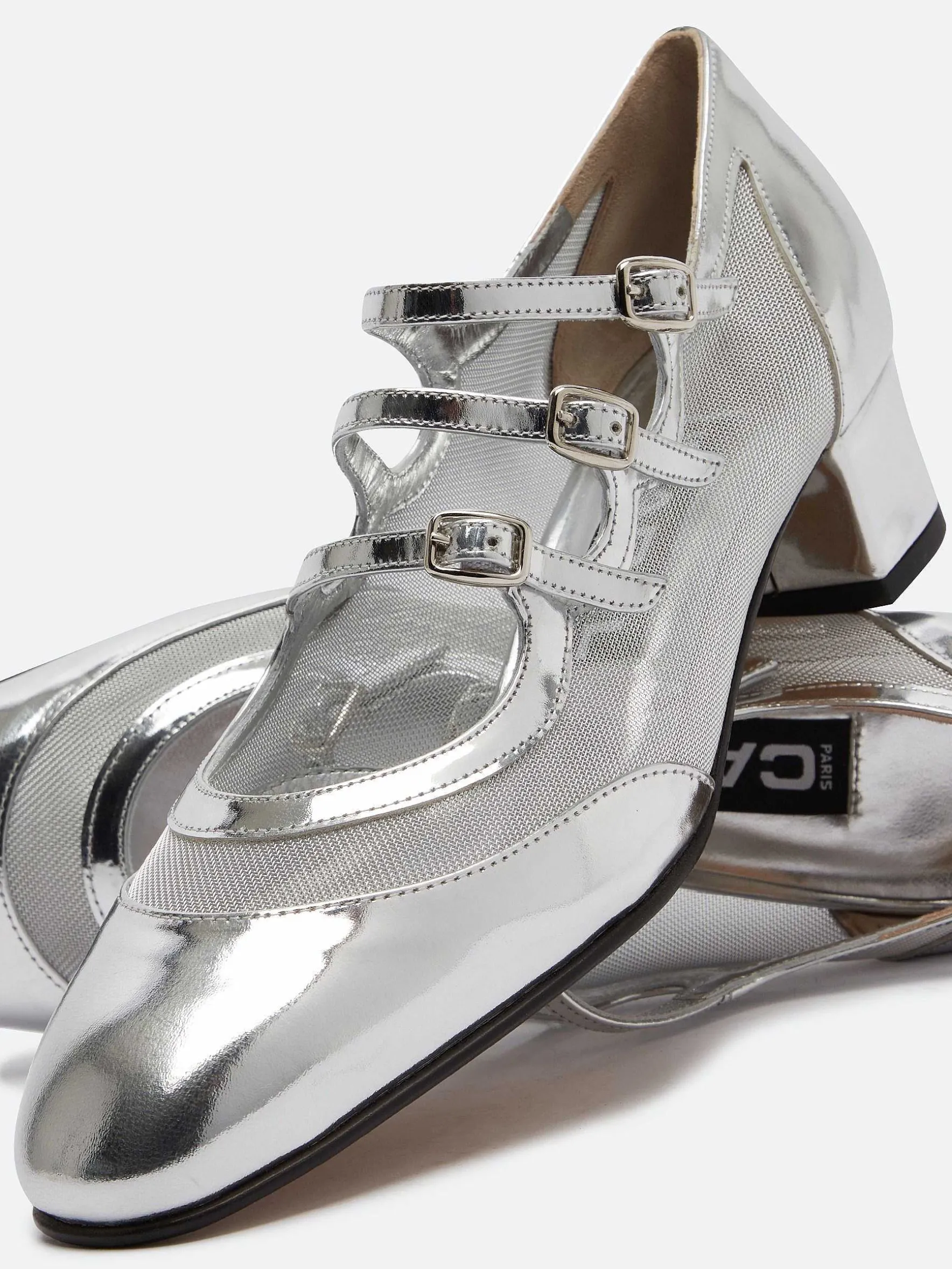 Carel Maria Janes>Zilver Lakleer En Mesh Mary Janes Pumps