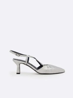 Carel Pompen>Zilver Lederen Slingback Pumps