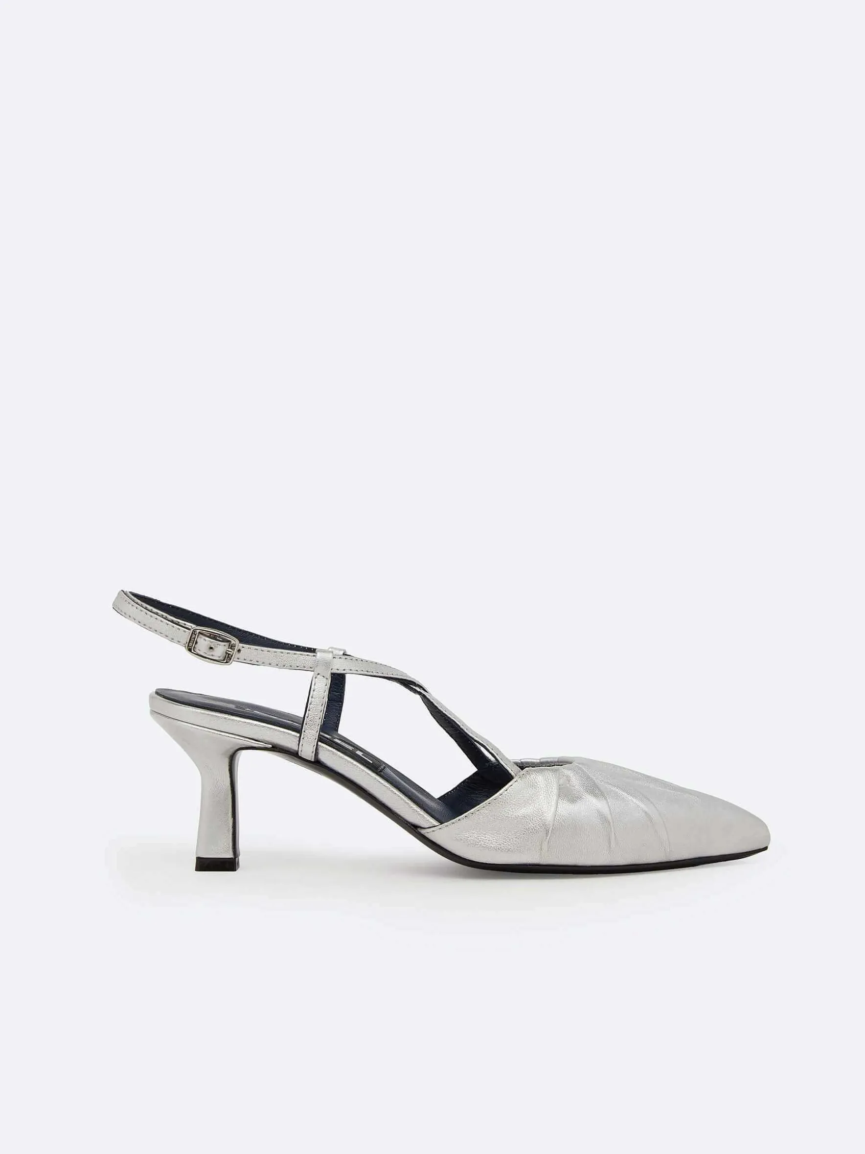 Carel Pompen>Zilver Lederen Slingback Pumps