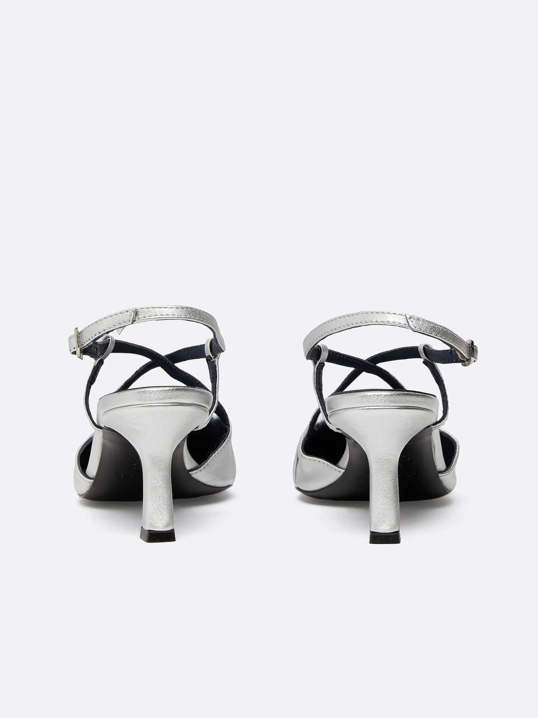 Carel Pompen>Zilver Lederen Slingback Pumps