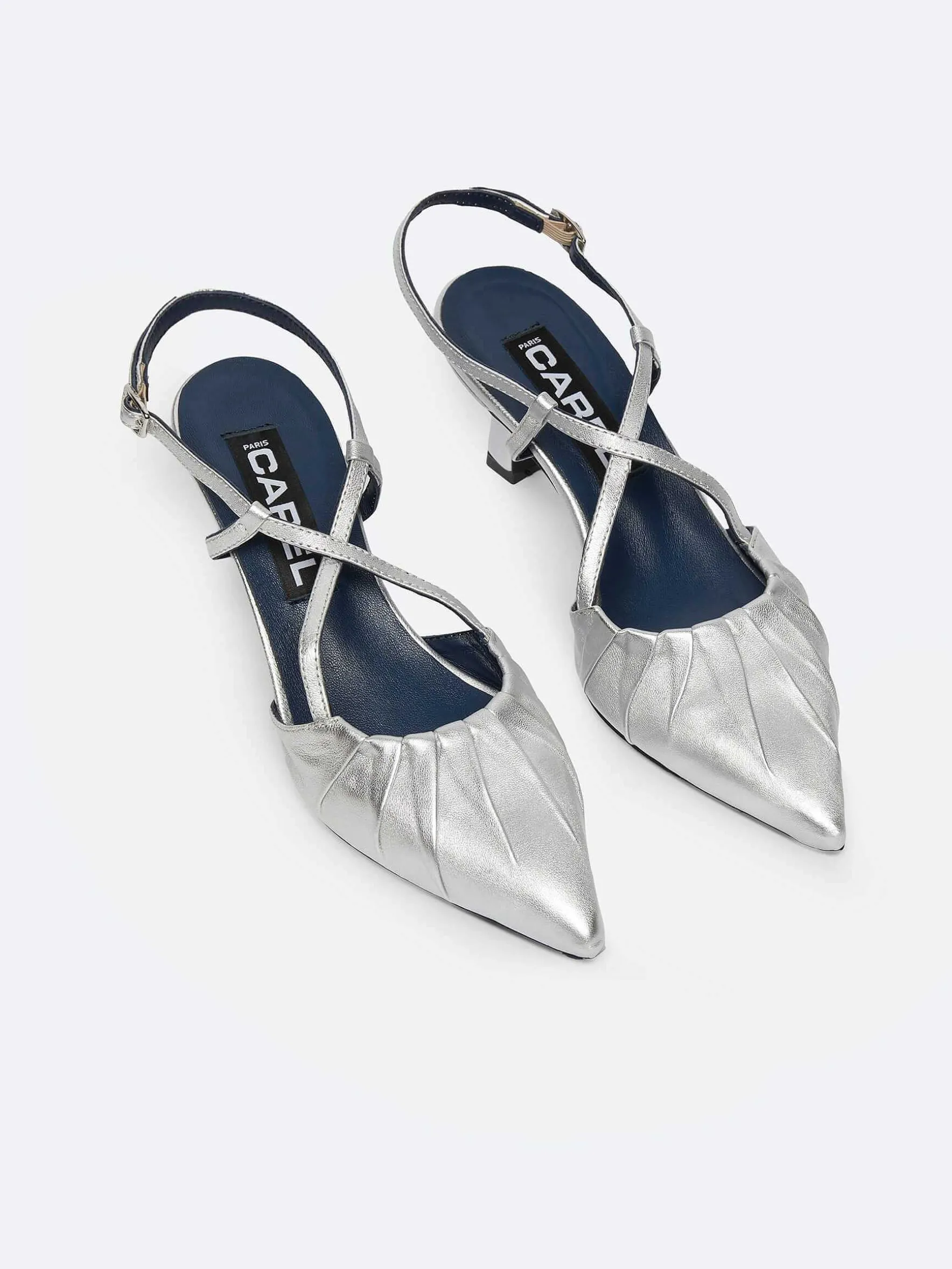 Carel Pompen>Zilver Lederen Slingback Pumps
