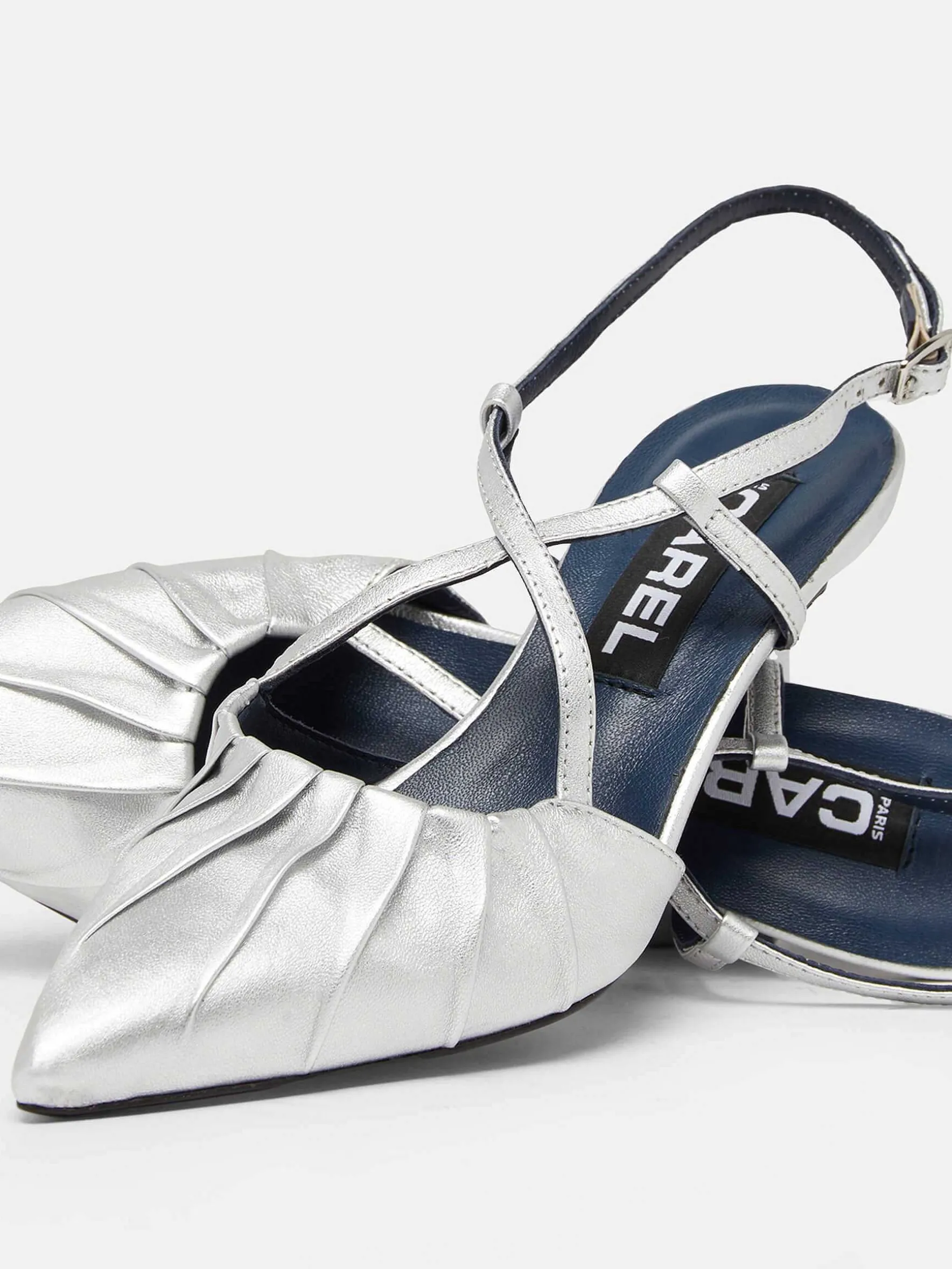 Carel Pompen>Zilver Lederen Slingback Pumps