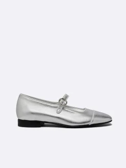 Carel Ballerina'S>Zilveren En Witte Leren Mary Janes Met Biezen