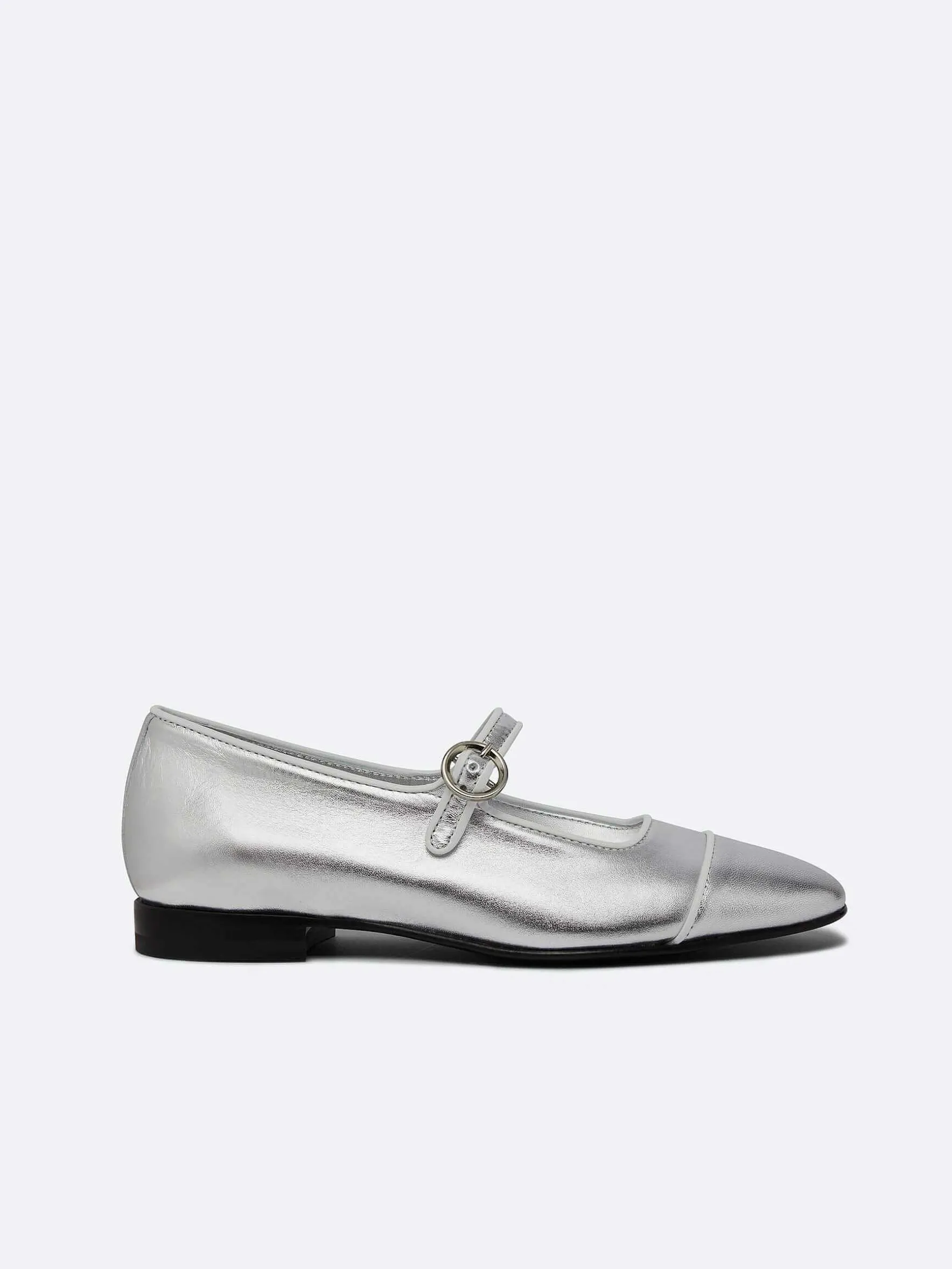 Carel Ballerina'S>Zilveren En Witte Leren Mary Janes Met Biezen