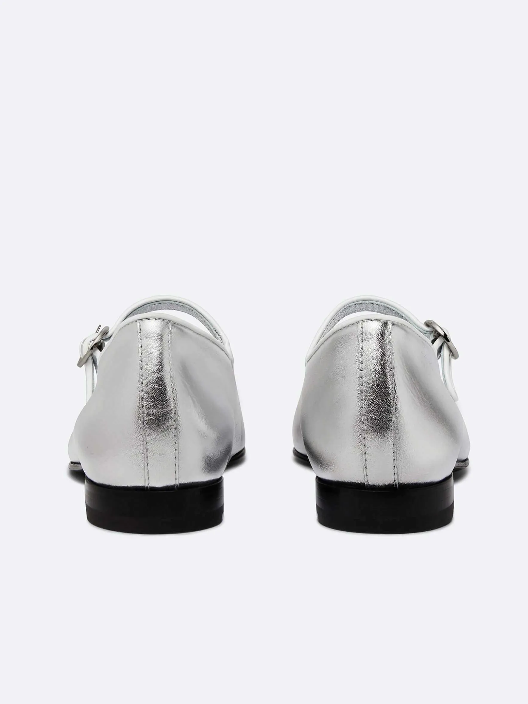 Carel Ballerina'S>Zilveren En Witte Leren Mary Janes Met Biezen