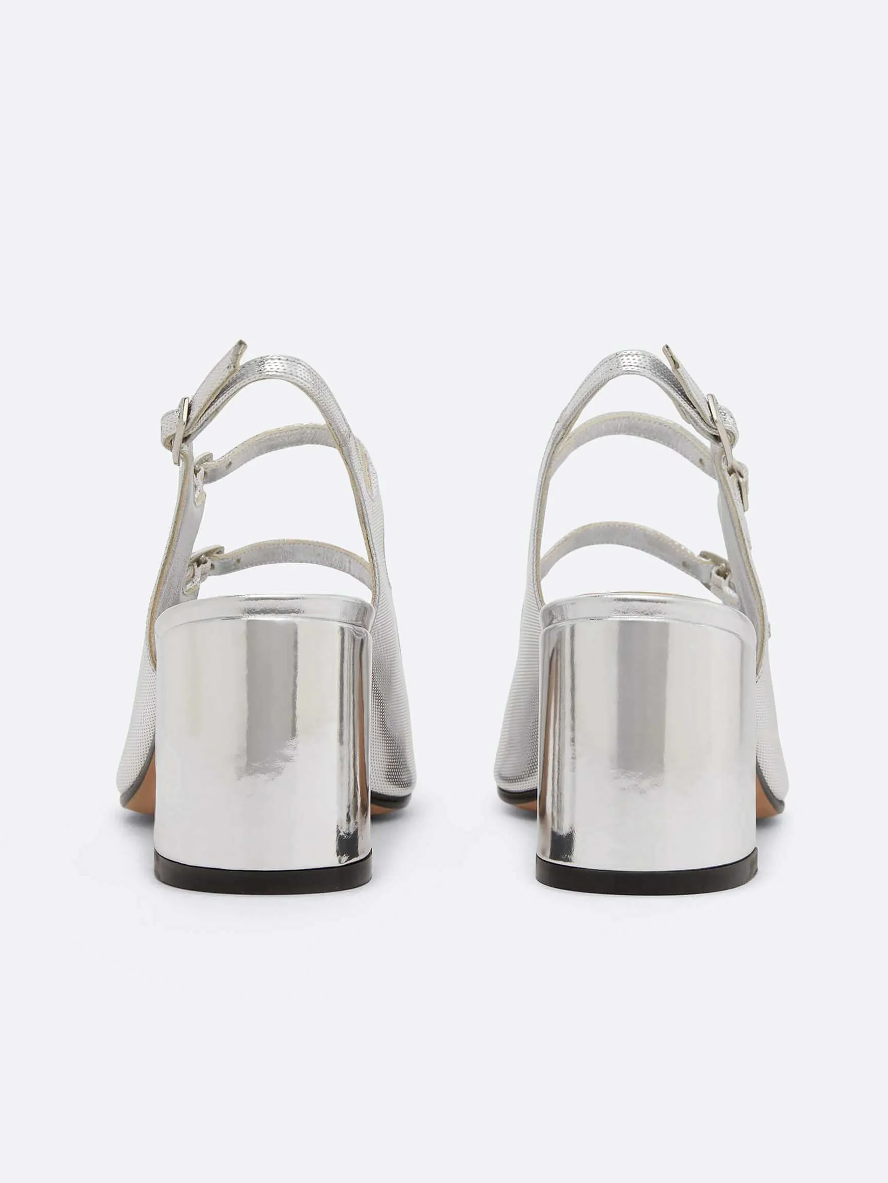Carel Slingbacks>Zilveren Lederen Slingback Mary Janes Met Relief