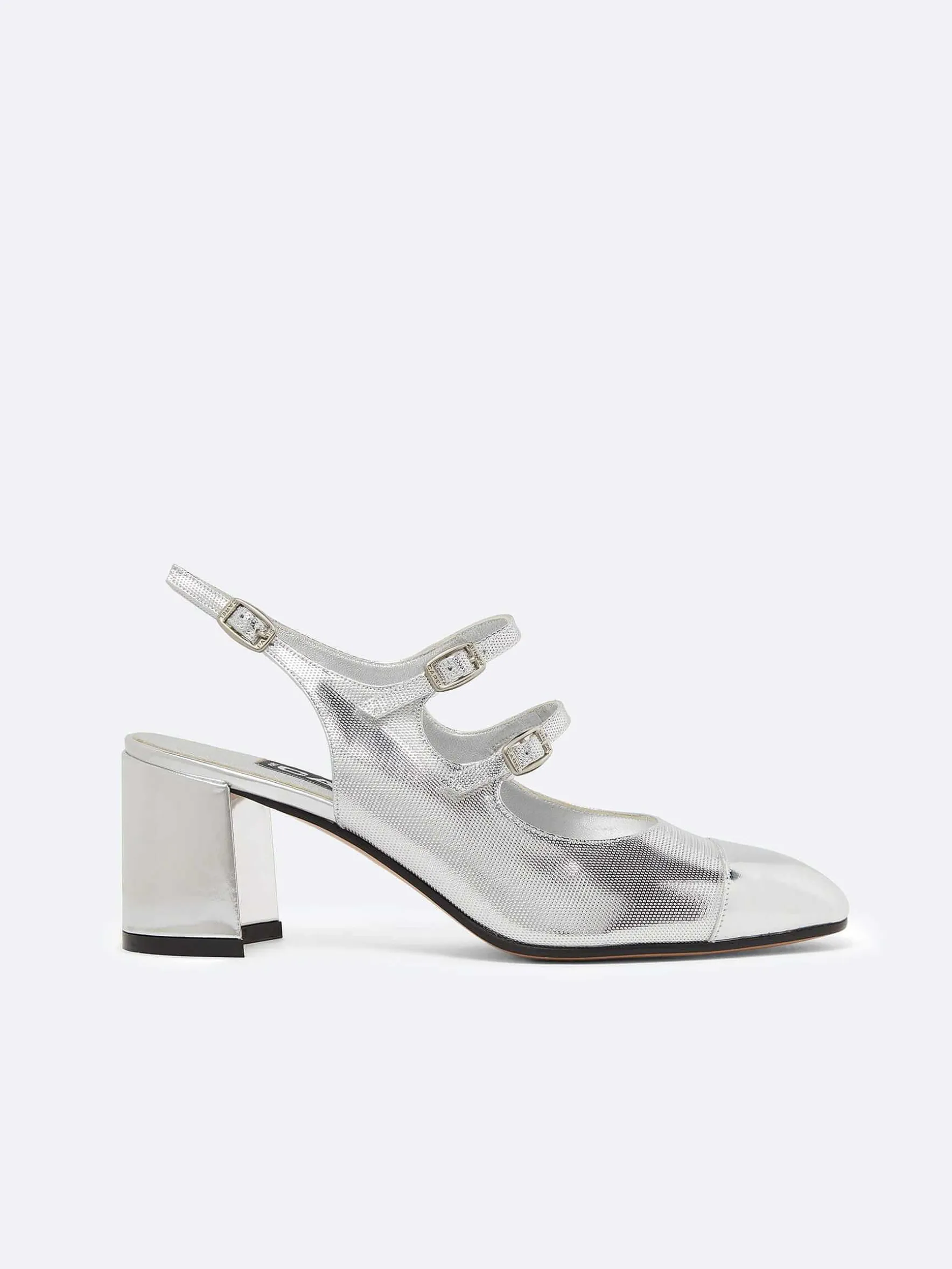Carel Slingbacks>Zilveren Lederen Slingback Mary Janes Met Relief