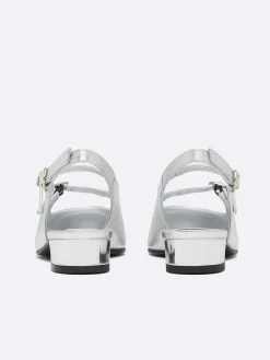 Carel Slingbacks>Zilveren Lederen Slingback Mary Janes Met Relief