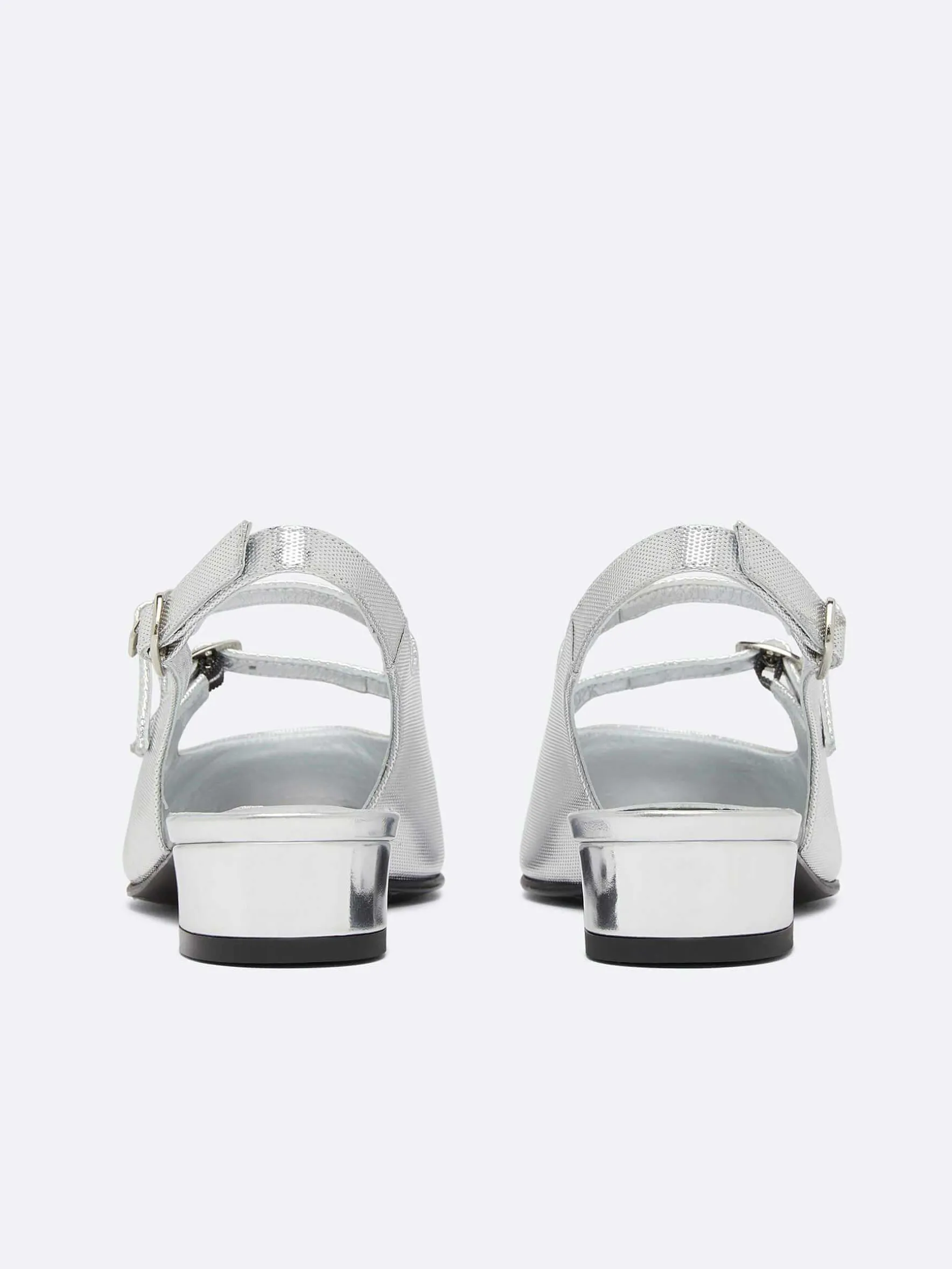 Carel Slingbacks>Zilveren Lederen Slingback Mary Janes Met Relief