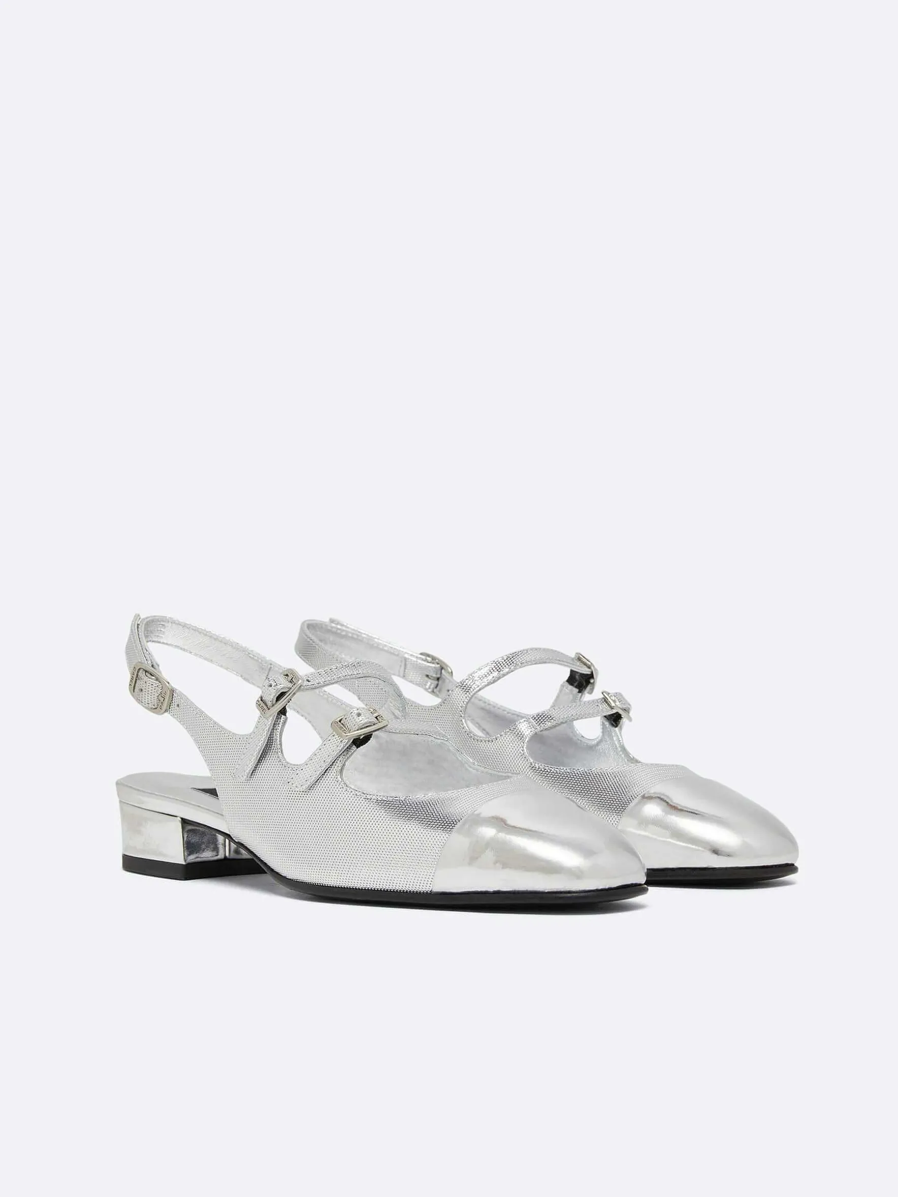 Carel Slingbacks>Zilveren Lederen Slingback Mary Janes Met Relief
