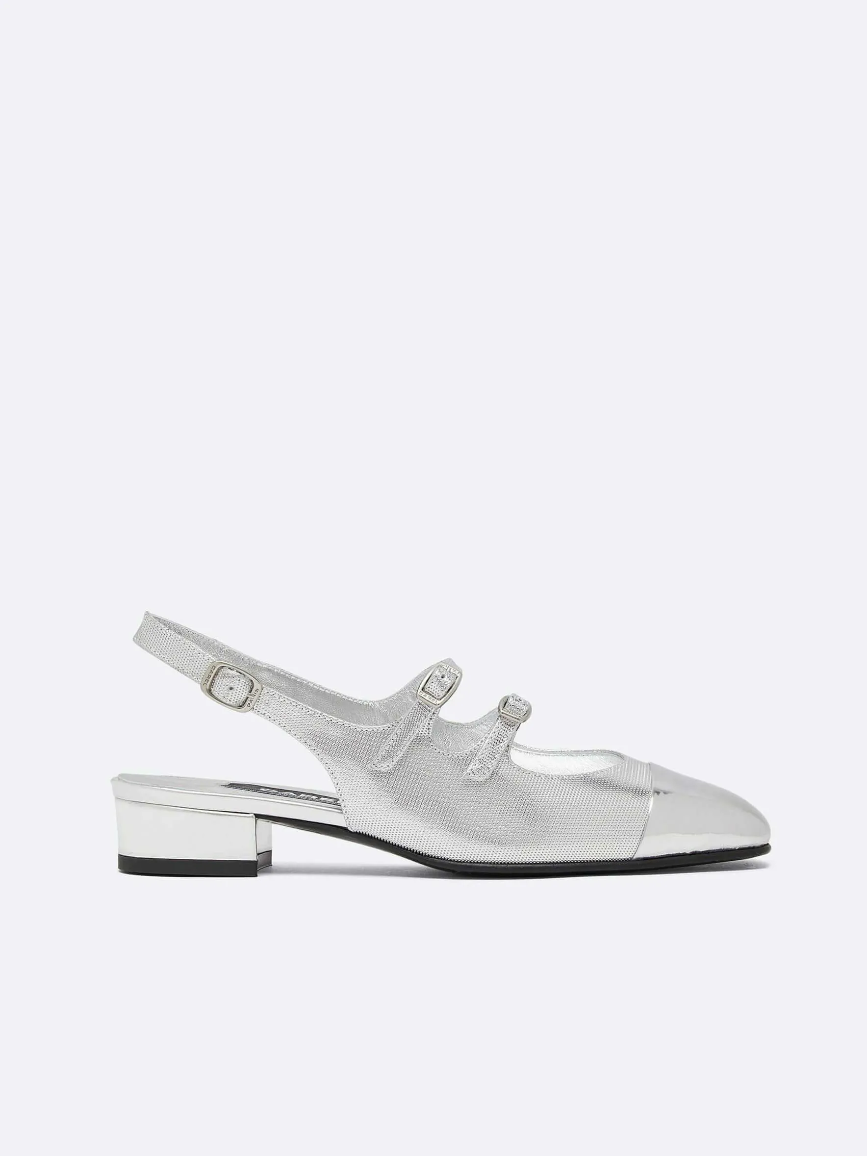 Carel Slingbacks>Zilveren Lederen Slingback Mary Janes Met Relief