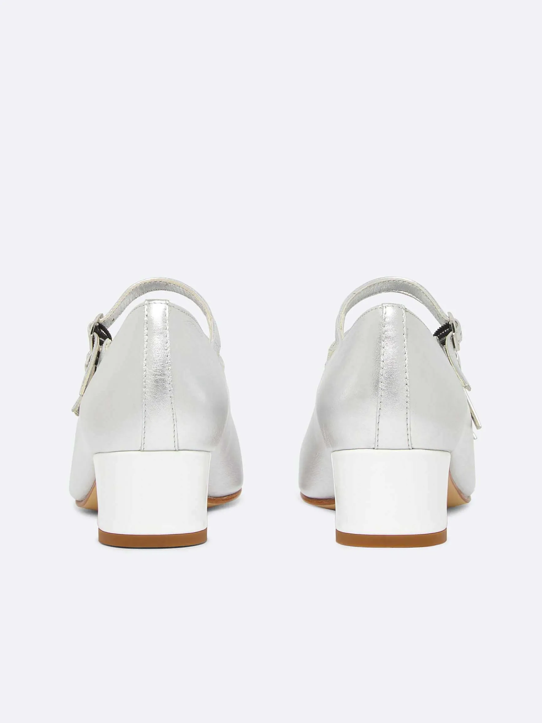 Carel Maria Janes>Zilveren Leren En Witte Lakleren Mary Janes-Pumps Met Hak